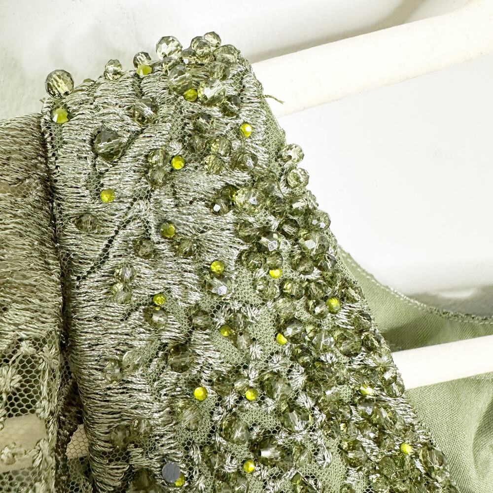 Mac Duggal 20310 Olive Green Embroidered Flutter Sleeve V Neck Gown 14 NEW $798 - Picture 7 of 14